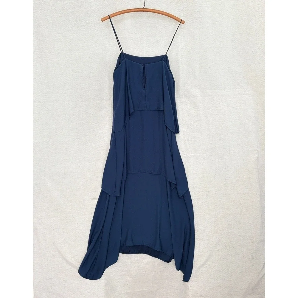 Banana Republic Dress Womens 6 Navy Blue‎ Midi Tiered Flowy Party Minimalist